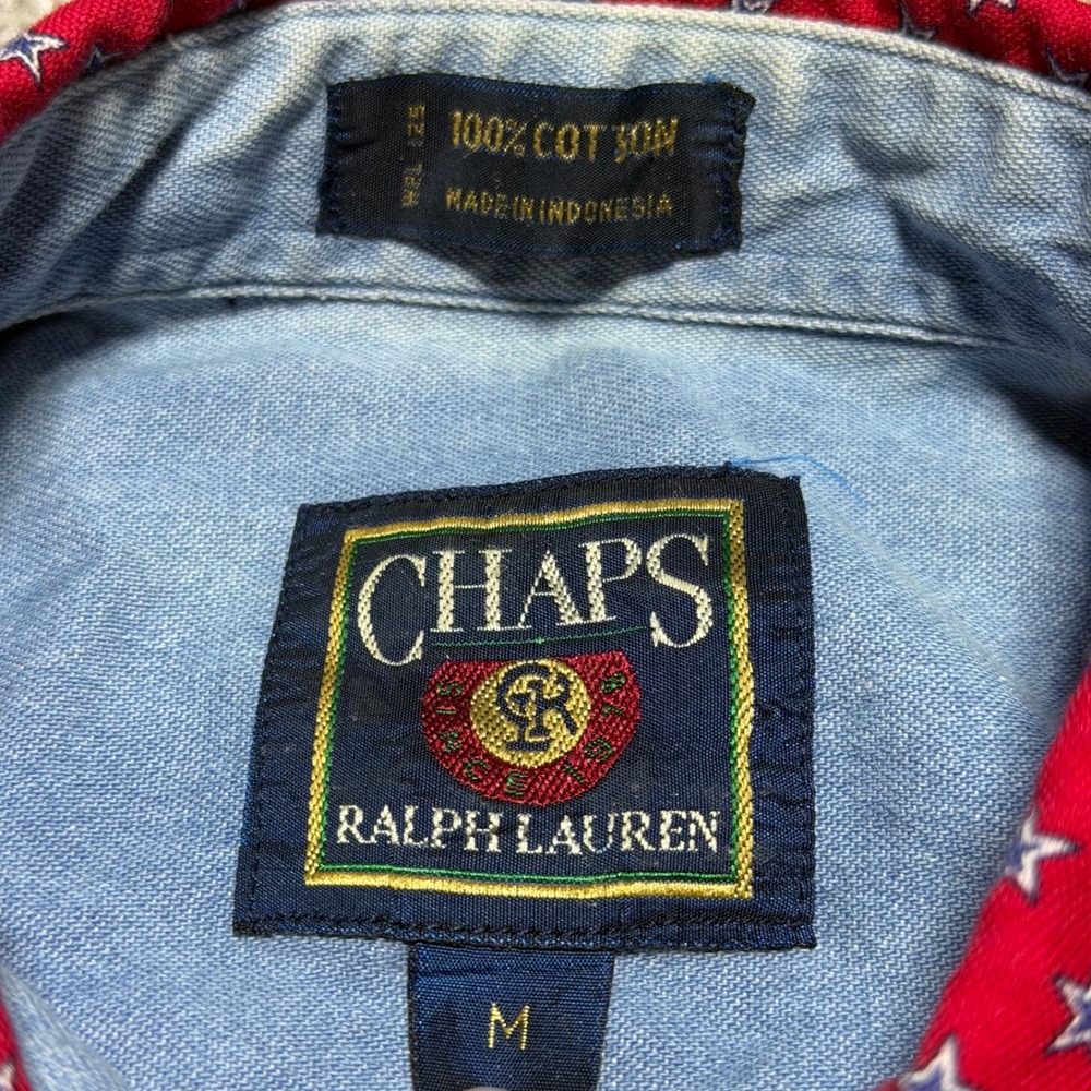 Chaps Ralph Lauren Long Sleeve Button Down Star Print Red Blue Men M VTG Western - Picture 6 of 9